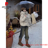 皮爾卡丹（pierre cardin）泡芙羽絨服女短款2025冬季龜背90白鴨絨連帽白色厚面包服外套 品牌高端新品-米白色 S (80-105斤)
