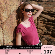 三彩【抗起球針織】2025夏季新款鏤空針織衫U領(lǐng)飛飛袖毛衫薄款M 玫紅色 L 165/88A