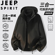 JEEP SPIRIT吉普沖鋒衣男秋冬季夾克外套防風(fēng)三合一工裝登山服 黑色 L