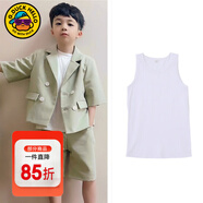 G.duck男童西裝套裝夏季帥氣短袖休閑小童女童小西裝禮服兒童西服三件套 綠色三件套 130 cm
