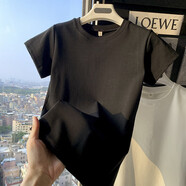 基 T基礎款正肩棉質(zhì)長(cháng)袖/短袖T恤女夏季修身顯瘦緊身打底衫氣質(zhì)上衣秋 9019黑-短袖 S