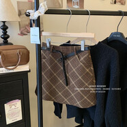 冬季學(xué)院風(fēng)復古紅色格紋毛呢半身裙美式A字裙女高腰包臀裙短裙子 咖色#防走光#搭配腰帶 XS  建議75-85斤