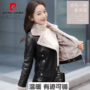 皮爾卡丹（pierre cardin）皮衣女外套2025新款秋冬季機車(chē)服韓版西裝領(lǐng)皮夾克短款女皮衣顯瘦 新品加絨保暖 加厚 M 建議90-100斤