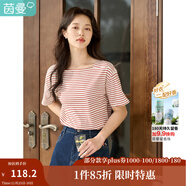 茵曼（INMAN）優(yōu)雅精致洋氣T恤2025夏女裝新款橫向色織條紋短袖上衣F18322726 紅白條 -F18322726H S