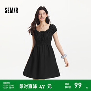 森馬（Semir）連衣裙女收腰蝴蝶結少女感2025新款夏俏皮木耳邊方領(lǐng)短裙氣質(zhì) 黑色90001 L