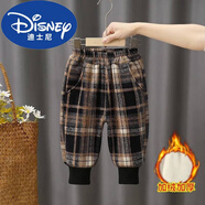 迪士尼女童冬季加絨格子褲新款兒童加厚保暖格子長(cháng)褲女孩一體絨外穿長(cháng)褲 官方旗艦石墨色格子褲 80