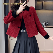 夏典素訂女王（SE.PSTP）感紅色小香風(fēng)外套女2025新款小個(gè)子法式名媛氣質(zhì)毛呢上衣服 洋氣 酒紅色單層內里 S 建議85-100以?xún)?
                                         title=