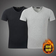 南極人2件】冬季男士加絨短袖t恤V領(lǐng)純色打底衫加厚保暖秋衣冬天棉半 黑色+淺灰色 M M 建議160-165c100-115斤