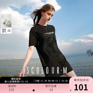 三彩2025夏季新款休閑T恤裙蕾絲拼接字母印花圓領(lǐng)寬松短裙M 經(jīng)典黑 L 165/88A