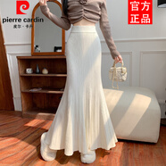 皮爾卡丹（pierre cardin）加長(cháng)針織魚(yú)尾半身裙女2025秋冬松緊高腰包臀荷葉邊毛線(xiàn)長(cháng)裙高個(gè)子 杏色 均碼 80-140斤可穿