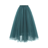 歐美秋冬網(wǎng)紗百褶裙大碼裙a字裙高腰顯瘦長(cháng)裙軟紗半身裙清新 墨綠 L