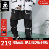 閃電潮牌（GENANX）牛仔垮褲新款秋季撞色多口袋反光條男士牛仔褲 黑色 S