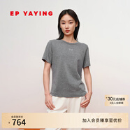 EP雅瑩女裝 長(cháng)絨棉正肩修身針織短袖t恤衫上衣  2025新款5339B 灰色 M