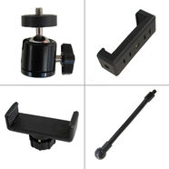 歐林波思手機直播支架三腳架旋轉夾子主播多功能配件落地架360度俯拍固定擴展雙機位增加手機位螺旋橫豎夾 黑色大號-手機平板夾+球頭