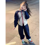 蓮悅鑫（LIANYUEXIN）女童春秋冬季洋氣韓版加絨套裝2025新款兒童外套休閑褲運動(dòng)兩件套 拼色 170 170cm