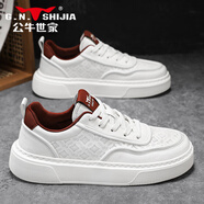 公牛世家（G.N.Shi Jia）鞋子男鞋秋冬皮面潮牌百搭小白鞋男生運動(dòng)休閑平板鞋 白色 41