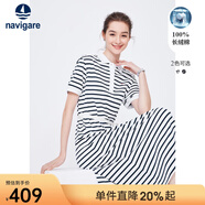 Navigare意大利小帆船條紋短袖連衣裙女夏季純棉顯瘦POLO裙百搭休閑長(cháng)裙 科技白/蘭 S 碼
