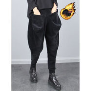 AEMAPE復古燈芯絨休閑褲女2025秋冬加厚小腳大哈倫褲寬松顯瘦垮褲加絨褲 黑色【加絨】 L 【116-135斤】