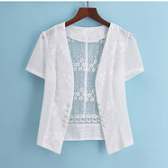 夏季短款蕾絲小披肩女外搭時(shí)尚旗袍坎肩空調衫冰絲薄外套防曬衣新 短袖白色 M M
