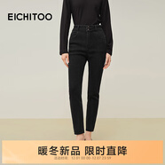 愛(ài)居兔（EICHITOO）加絨保暖高腰牛仔褲2025年冬季新款女小腳褲黑長(cháng)褲EKNAJ4Q013A 黑色13 29
