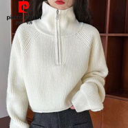 皮爾卡丹（pierre cardin）新款半拉鏈polo領(lǐng)蝙蝠袖針織衫高腰毛衣女短款時(shí)尚美拉德色系上衣 白色優(yōu)先發(fā)貨 2XL 125-135