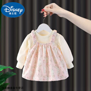 迪士尼寶寶嬰兒連衣裙新款女童三件套長(cháng)袖寶寶裙子公主可愛(ài)春秋洋氣兒童套裝 長(cháng)耳朵兔裙 粉色 90 建議80-90cm1歲-1歲半