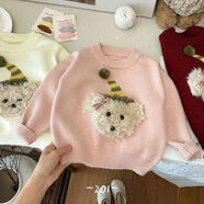 G.DUCK HELLO女童毛衣秋冬新款兒童洋氣加厚保暖衣服女寶寶韓版針織打底上衣服 粉紅色 90