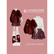 富家千金miu系圣誕秋冬穿搭紅色連衣裙巨好看的冬裝一整套蓬蓬裙 單獨紅格蛋糕裙【溫柔富家千金感穿搭_修身連衣裙_波 S