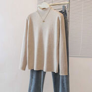 小紅書(shū)爆款黑色半高領(lǐng)長(cháng)袖針織衫上衣2025秋季大碼女裝胖mm顯瘦遮 燕麥色漂亮洋氣小衫女裝歐貨潮軟糯顯瘦遮肉秋季 L L100-110斤