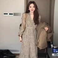 小紅書(shū)爆款歐洲站秋裝女2025年新款女法式茶歇氣質(zhì)長(cháng)裙輕熟風(fēng)長(cháng)袖 卡其色 S 均碼