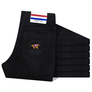 保羅冬季條絨褲燈芯褲男褲燈芯棉長(cháng)褲高端刺繡直筒商務(wù)休閑褲男裝 黑色 29 _2尺2