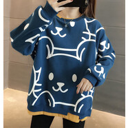 俞兆林（YUZHAOLIN）慵懶風(fēng)寬松套頭圓領(lǐng)針織衫外套2025秋冬新款時(shí)尚洋氣加絨毛衣女 藍色 M 建議85-100斤