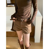 小紅書(shū)同款宋正恩毛呢褲短褲女秋冬2025年新款直筒休閑外穿顯瘦灰 淺棕 S S