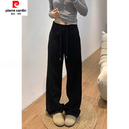 皮爾卡丹（pierre cardin）灰色闊腿休閑褲女加絨高腰胖mm大碼顯瘦梨型身材寬松 黑色【長(cháng)褲】 M
