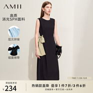 AMII女裝2025夏季新款優(yōu)雅通勤撞色綁帶圓領(lǐng)無(wú)袖連衣裙子女法 黑色 L 165/88A