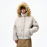 ZZ&FFFLYOFF【90白鴨絨】毛領(lǐng)連帽服男女冬季加厚御寒恒溫休閑外套 米白色 M