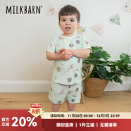 Milkbarn2025春夏新品兒童短袖短褲套裝嬰兒寶寶衣服男女童童裝 淺灘貝殼 110 (3-4歲-參考身高100-110cm)