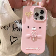 三棲虎軟萌可愛(ài)粉色立體棒棒糖兔丸適用蘋(píng)果iphone17promax手機殼16pro少女心15pro防摔14保護套17pro13 粉色立體棒棒糖兔丸 iPhone16ProMax
