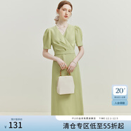 范思藍恩夏季法式氣質(zhì)V領(lǐng)連衣裙女夏季新款收腰顯瘦裙子優(yōu)雅清新穿搭 冰沙綠 S