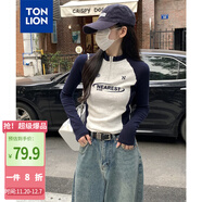 唐獅（TonLion）2025女立領(lǐng)拉鏈袖子拼接長(cháng)袖T恤 藏青 M 