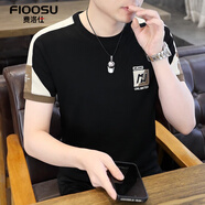 費洛仕夏季新款男士短袖t恤圓領(lǐng)韓版半袖棉線(xiàn)休閑男裝上衣服潮流夏裝 YH2106黑色 XL (125-138)
