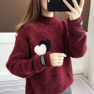 俞兆林（YUZHAOLIN）半高領(lǐng)毛衣女寬松套頭秋冬2025新款雪尼針織衫女內搭加厚打底衫 酒紅色【收藏店鋪優(yōu)先發(fā)貨】 M 碼【95斤-110斤】