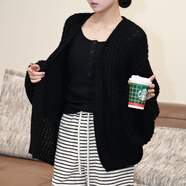 丹德蘭（Dandelan）定制面料 25W新款毛衣 云感軟糯絲絨針織開(kāi)衫女寬松慵懶外套純色 黑色 S