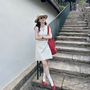 金蘇一蕾絲背心裙女2025夏季韓版收腰顯瘦小個(gè)子短裙chic連衣裙 杏色加長(cháng)版 S S