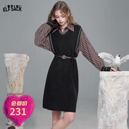 妖精的口袋假兩件襯衫拼接針織連衣裙女2025年秋季新款miu系長(cháng)裙 紅格紋黑色 M