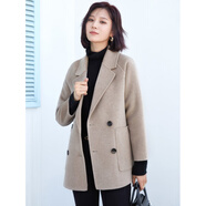 鹿王（KING DEER）西裝領(lǐng)羊毛呢子外套女2025秋冬新款韓版寬松雙面羊絨大衣女 淺咖 L