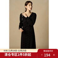 獨束大碼女裝時(shí)尚通勤黑色蕾絲連衣裙2024冬新款收腰顯瘦打底裙子 赫本黑 M (尺碼：1)