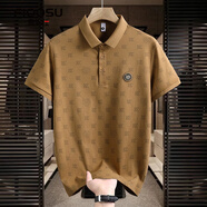 費洛仕2025夏季男士短袖t恤小翻領(lǐng)棉線(xiàn)條紋男修身潮流半袖體恤男裝 WE24059咖色 (十年品牌) M (90-105斤)