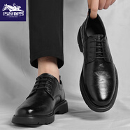 CHUANQIBAOLUO商務(wù)正裝皮鞋男款秋季新款真皮增高軟底耐磨結婚年輕休閑皮鞋子男 黑色 42