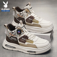 花花公子（PLAYBOY）鞋子男鞋2025秋冬季高幫老爹鞋男士休閑鞋氣墊厚底運動(dòng)鞋 米卡40